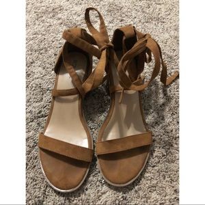 Brown lace up block heels